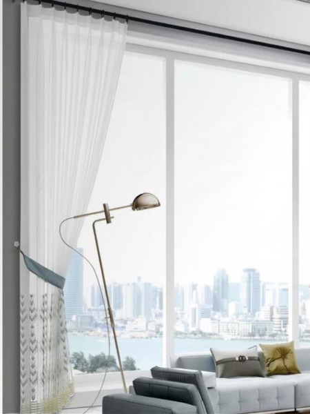 QY7121SSC Elbert Embroidered Double Pinch Pleat Ready Made Sheer Curtains