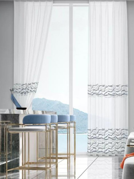 QY7121ST Elbert Waves Embroidered Custom Made Sheer Curtains