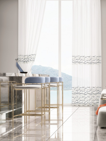 QY7121STC Elbert Waves Embroidered Double Pinch Pleat Ready Made Sheer Curtains