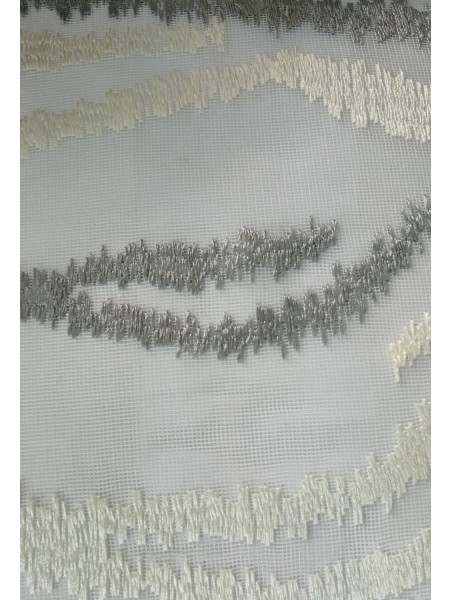 QY7121ST Elbert Waves Embroidered Custom Made Sheer Curtains(Color: Grey)