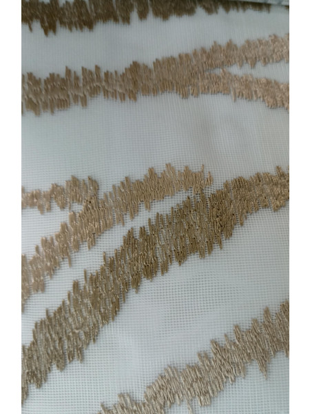 QY7121ST Elbert Waves Embroidered Custom Made Sheer Curtains(Color: Brown)