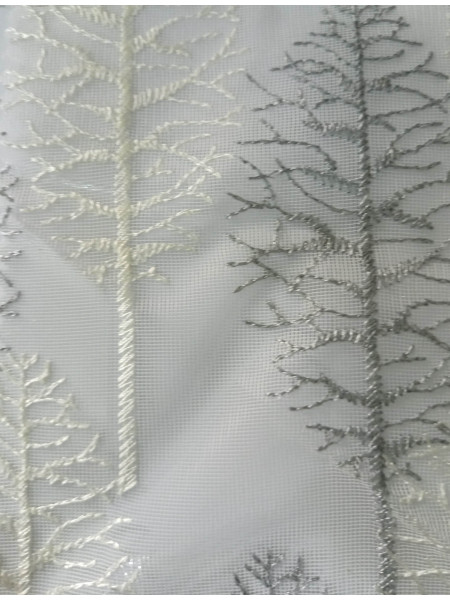 QY7121SVC Elbert Trees Embroidered Double Pinch Pleat Ready Made Sheer Curtains(Color: White grey)
