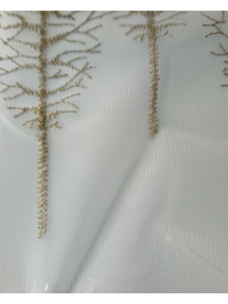 QY7121SVC Elbert Trees Embroidered Double Pinch Pleat Ready Made Sheer Curtains(Color: Brown)