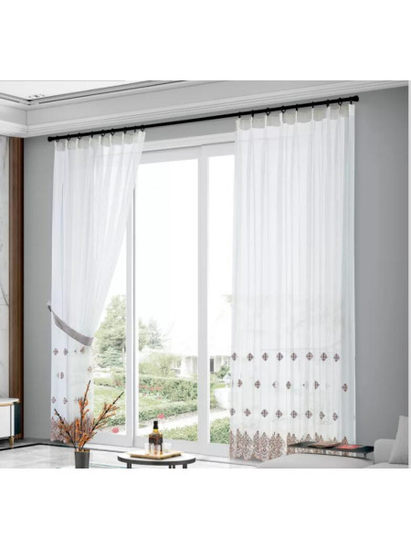 QY7121SX Elbert Flowers Embroidered Custom Made Sheer Curtains