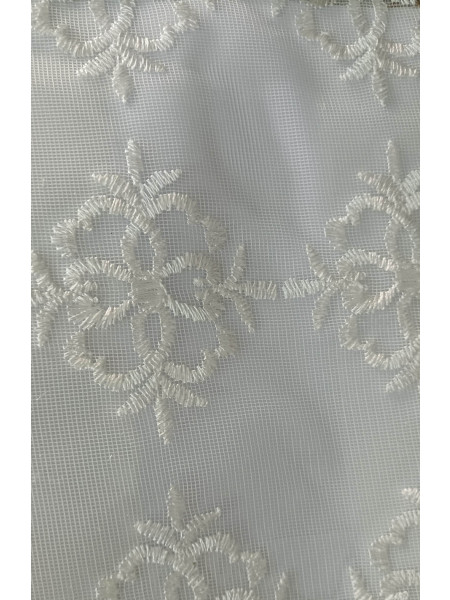 QY7121SXC Elbert Flowers Embroidered Double Pinch Pleat Ready Made Sheer Curtains(Color: White)