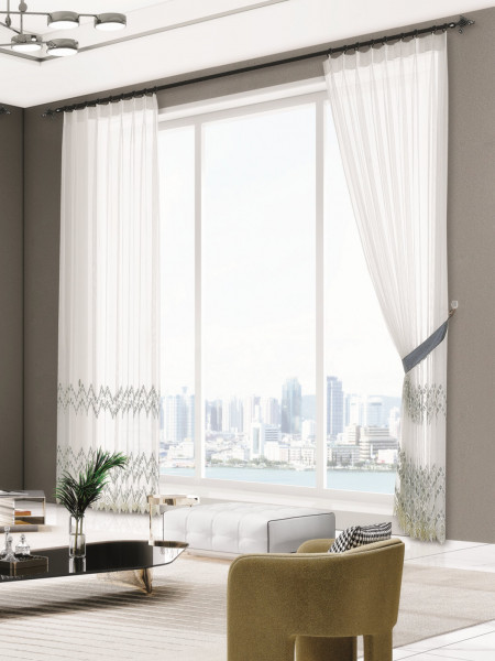 QY7121SY Elbert Embroidered Custom Made Sheer Curtains