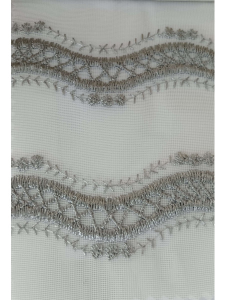 QY7121SZ Elbert Waves Embroidered Custom Made Sheer Curtains(Color: Grey)