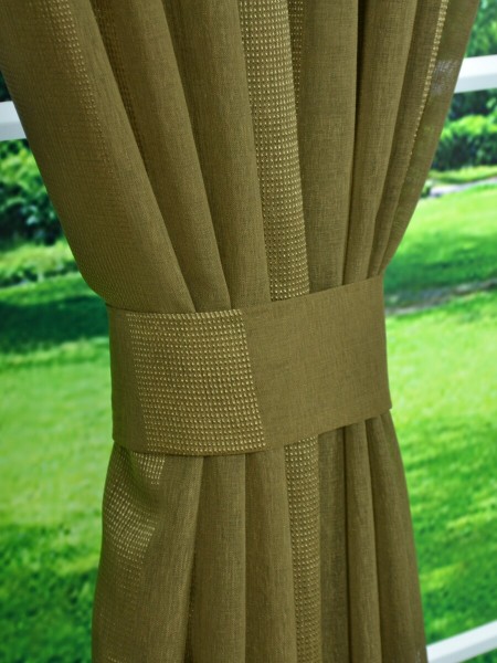 QY7151SKA Laura Striped Versatile Pleat Sheer Curtains Fabric Tiebacks