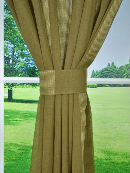 QY7151SKG Laura Striped Back Tab Sheer Curtains Fabric Tiebacks