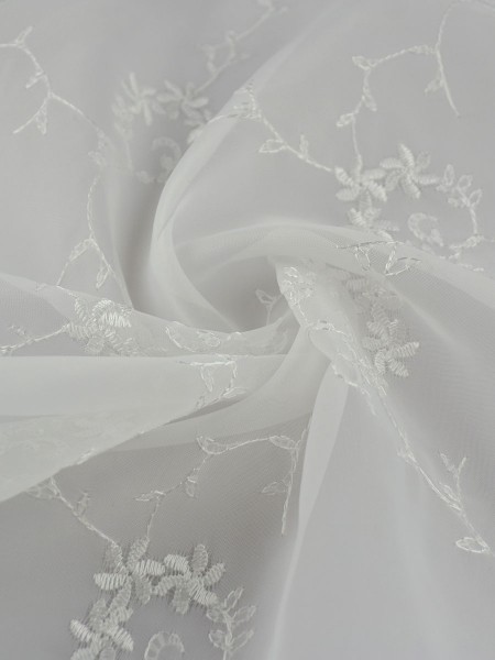 Elbert Damask Floral Pattern Embroidered Rod Pocket White Sheer Curtains Panels (Color: Ivory)