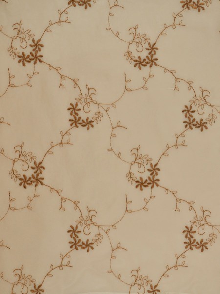 Elbert Damask Floral Pattern Embroidered Rod Pocket White Sheer Curtains Panels Camel Color