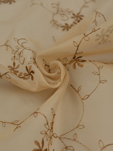 Elbert Damask Floral Pattern Embroidered Versatile Pleat White Sheer Curtains (Color: Camel)