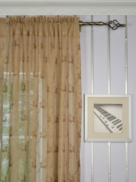Elbert Damask Floral Embroidered Custom Made Sheer Curtains White Sheer Curtain (Heading: Rod Pocket)
