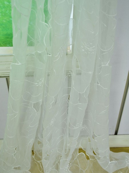 Elbert Hollow Out Embroidered Custom Made Sheer Curtains White Sheer Curtains Fabric Details
