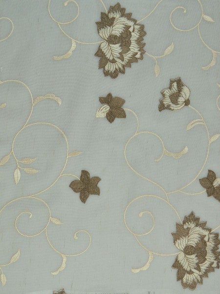 Elbert Flower Pattern Embroidered Pencil Pleat White Sheer Curtain Panels Online Beaver Color