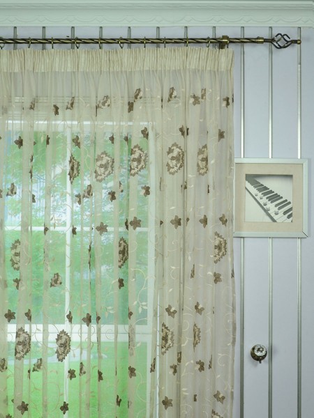 Elbert Flower Pattern Embroidered Pencil Pleat White Sheer Curtain Panels Online Heading Style