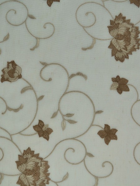 Elbert Flowers Embroidered Custom Made Sheer Curtains White Sheer Curtain Panel Chamoisee Color