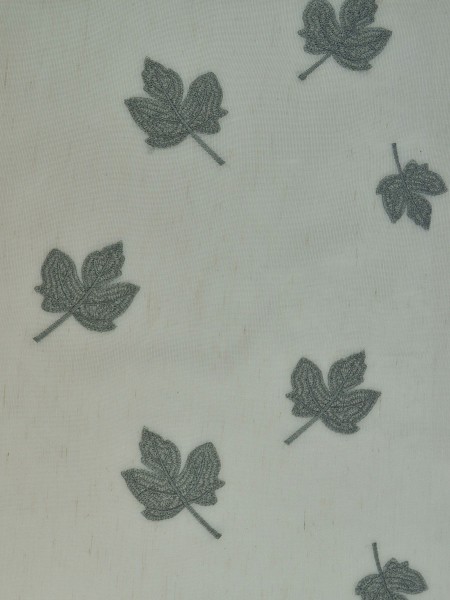 Elbert Maple Leaves Pattern Embroidered Versatile Pleat White Sheer Curtains Cadet Grey Color