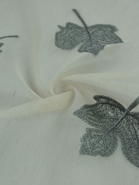 Elbert Maple Leaves Pattern Embroidered Versatile Pleat White Sheer Curtains (Color: Cadet Grey)