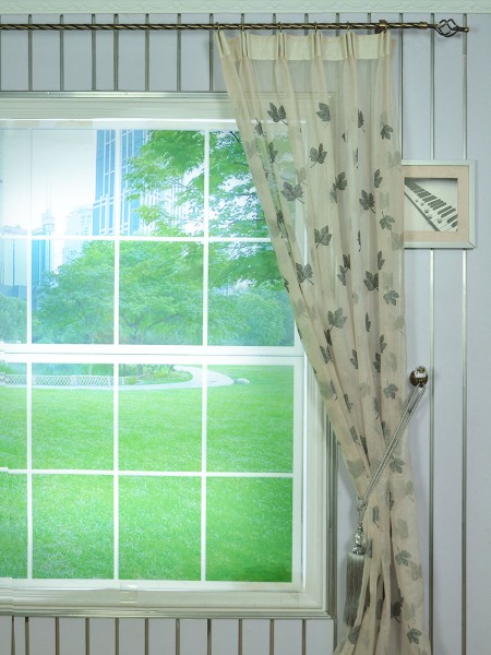 Elbert Maple Leaves Pattern Embroidered Versatile Pleat White Sheer Curtains