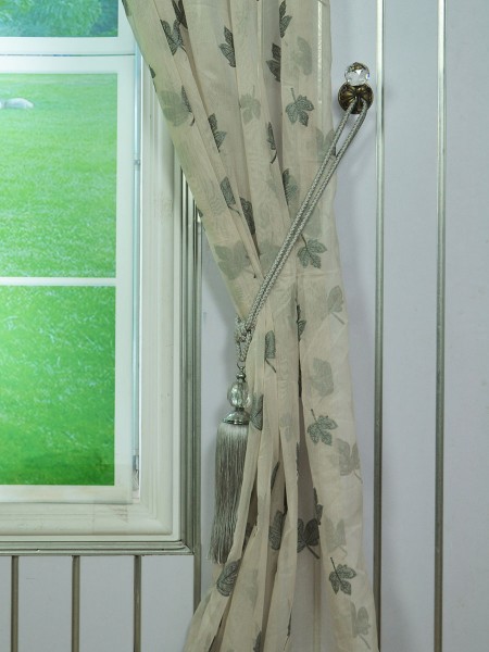 Elbert Maple Leaves Pattern Embroidered Versatile Pleat White Sheer Curtains Tassel Tieback