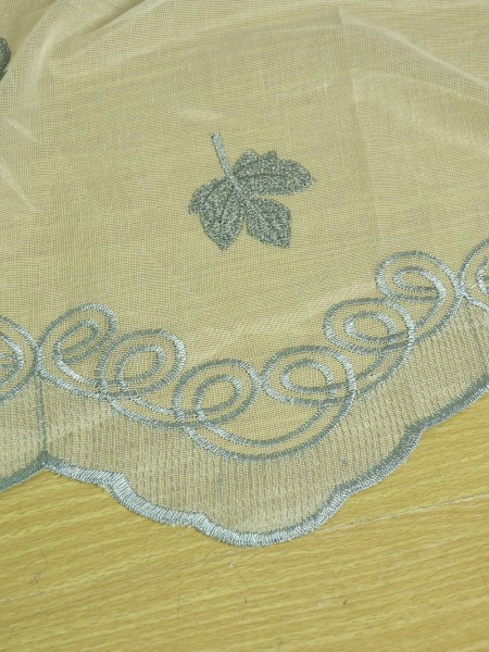 Elbert Maple Leaves Pattern Embroidered Grommet White Sheer Curtains Panels Trimming Hem