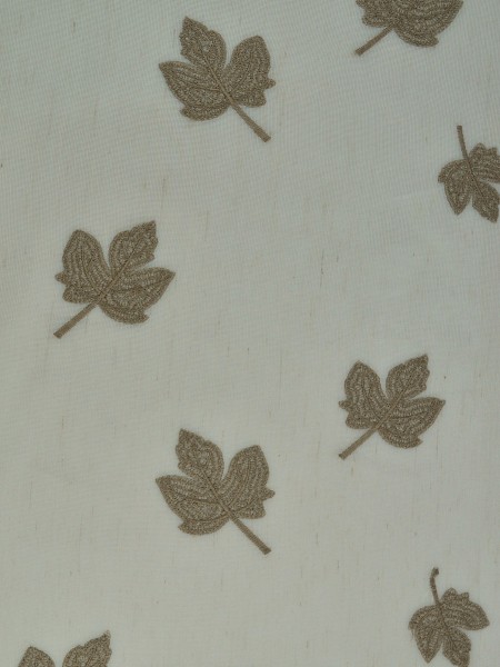 Elbert Maple Leaves Pattern Embroidered Versatile Pleat White Sheer Curtains Beaver Color