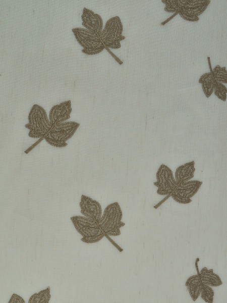 Elbert Maple Leaves Embroidered Custom Made Sheer Curtains White Sheer Curtains Beaver Color