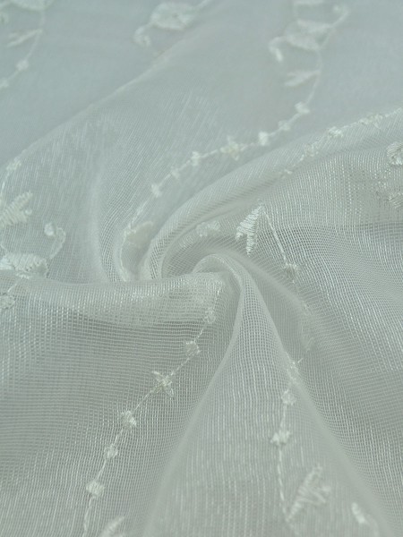 Elbert Daisy Chain Pattern Embroidered Back Tab White Sheer Curtain Panel Online (Color: Ivory)