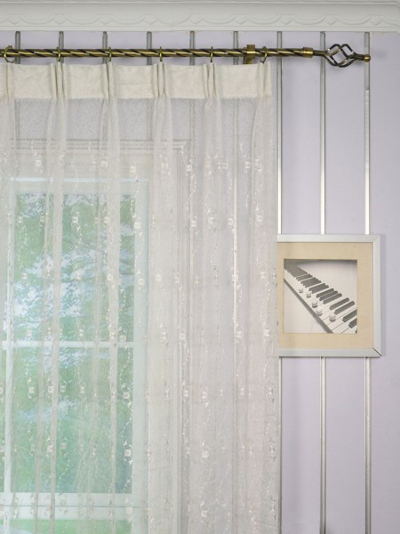 Elbert Daisy Chain Embroidered Custom Made Sheer Curtains White Sheer Curtains (Heading: Versatile Pleat)