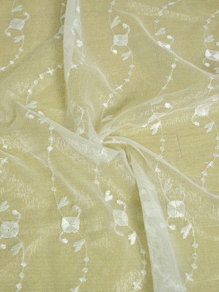 Elbert Daisy Chain Pattern Embroidered Rod Pocket White Sheer Curtain Panels Fabric Details