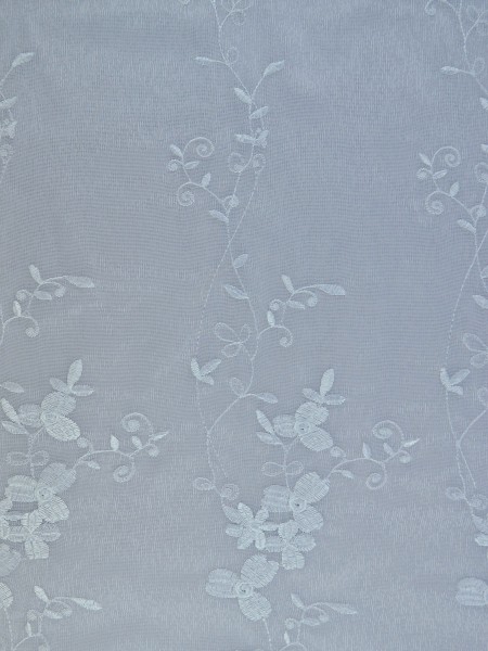 Elbert Vine Leaves Pattern Embroidered Rod Pocket White Sheer Curtain Panels White Color