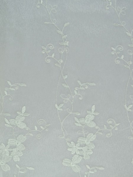 Elbert Vine Leaves Pattern Embroidered Rod Pocket White Sheer Curtain Panels Ivory Color