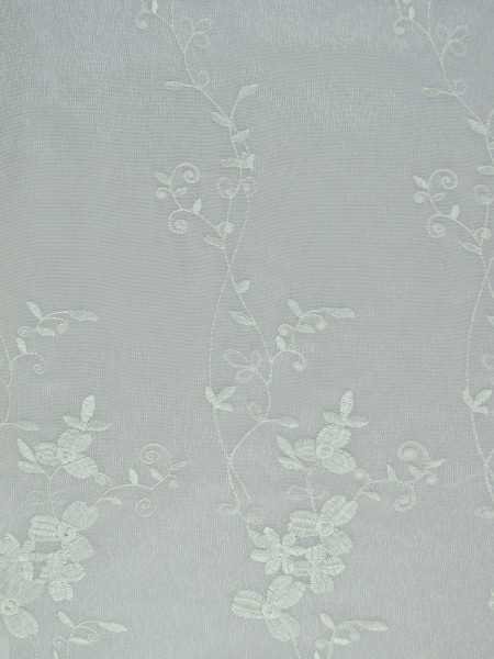 Elbert Vine Leaves Pattern Embroidered Rod Pocket White Sheer Curtain Panels Ivory Color