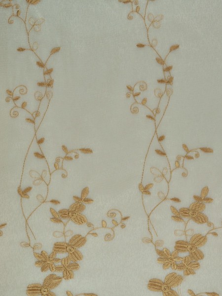 Elbert Vine Leaves Pattern Embroidered Rod Pocket White Sheer Curtain Panels Beige Color