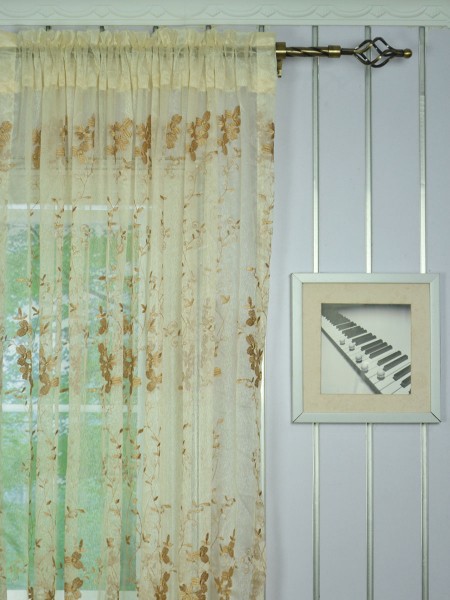 Elbert Vine Leaves Embroidered Custom Made Sheer Curtains White Sheer Curtains (Heading: Rod Pocket)