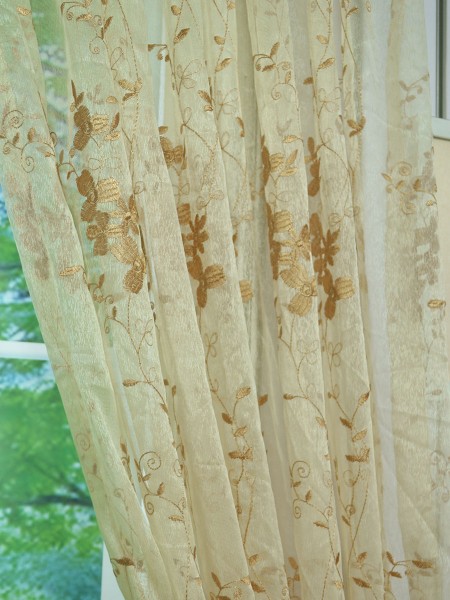 Elbert Vine Leaves Pattern Embroidered Versatile Pleat White Sheer Curtain Panel Fabric Details
