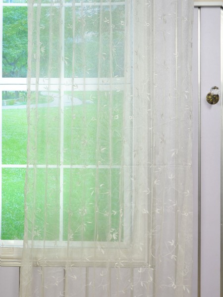 Elbert Branch Leaves Embroidered Custom Made Sheer Curtains White Sheer Curtain