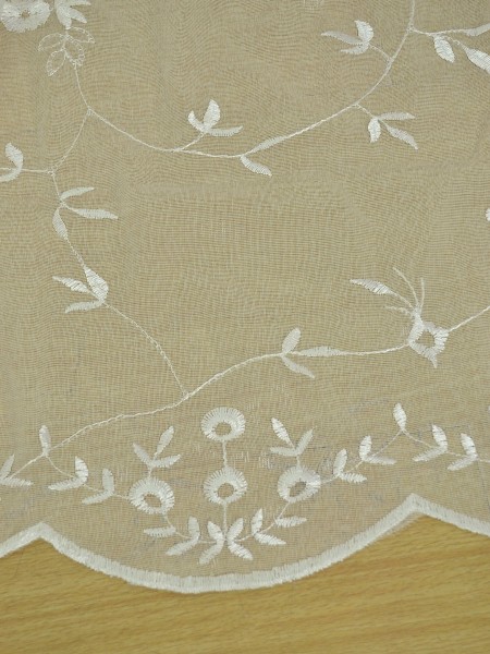 Elbert Branch Leaves Pattern Embroidered Grommet White Sheer Curtains Panels Fabric Details