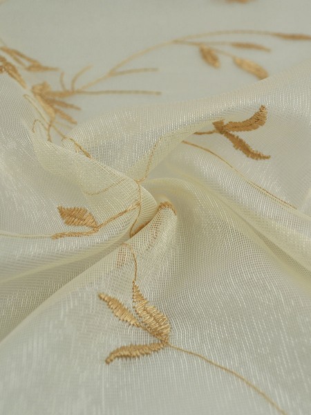 Elbert Branch Leaves Pattern Embroidered Double Pinch Pleat Sheer Curtain Panels (Color: Beige)