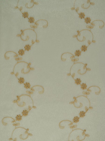 Elbert Vine Floral Pattern Embroidered Back Tab White Sheer Curtain Panel Online Beige Color