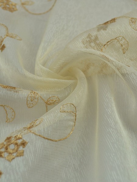 Elbert Vine Floral Pattern Embroidered Back Tab White Sheer Curtain Panel Online (Color: Beige)