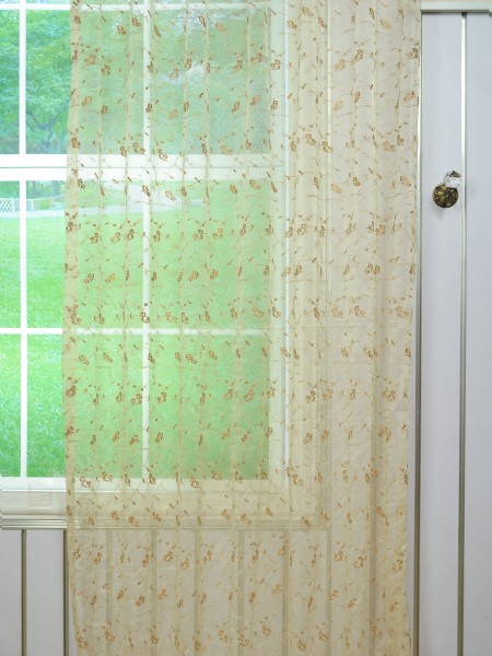 Elbert Damask Pattern Embroidered Rod Pocket White Sheer Curtains Panels Online