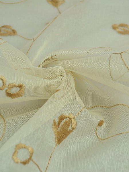 Elbert Floral Embroidered Custom Made Sheer Curtains White Sheer Curtain Panel (Color: Beige)