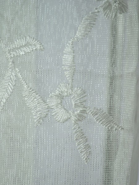 Elbert Branch Floral Pattern Embroidered Rod Pocket White Sheer Curtains Panels Fabric Details