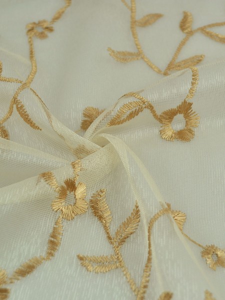 Elbert Branch Floral Pattern Embroidered Rod Pocket White Sheer Curtains Panels (Color: Beige)