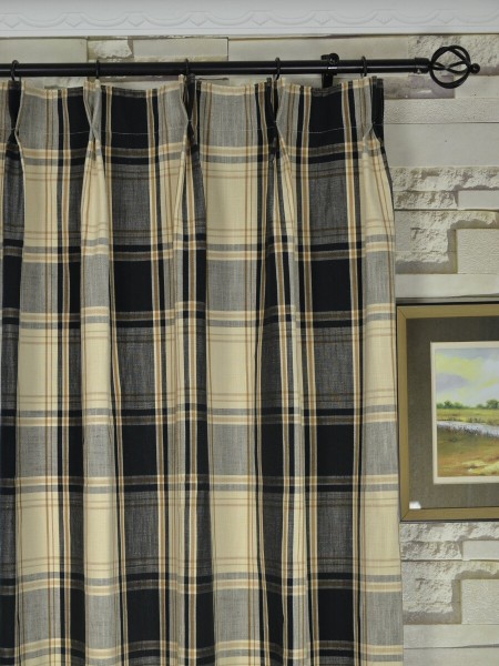 Big Plaid Blackout Double Pinch Pleat Extra Long Curtains 108 - 120 Inch Panels Heading Style