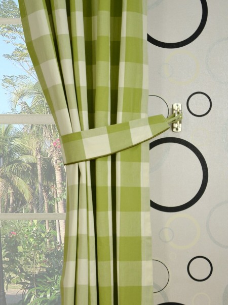 Moonbay Checks Double Pinch Pleat Cotton Curtains Decorative Tiebacks