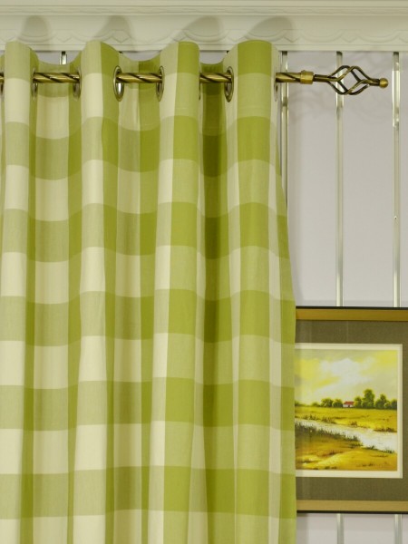 Moonbay Checks Cotton Custom Made Curtains (Heading: Grommet)