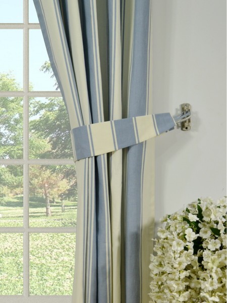 Moonbay Stripe Double Pinch Pleat Cotton Curtains Decorative Tiebacks